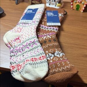 Old Navy Festive Socks - Cream and Brown